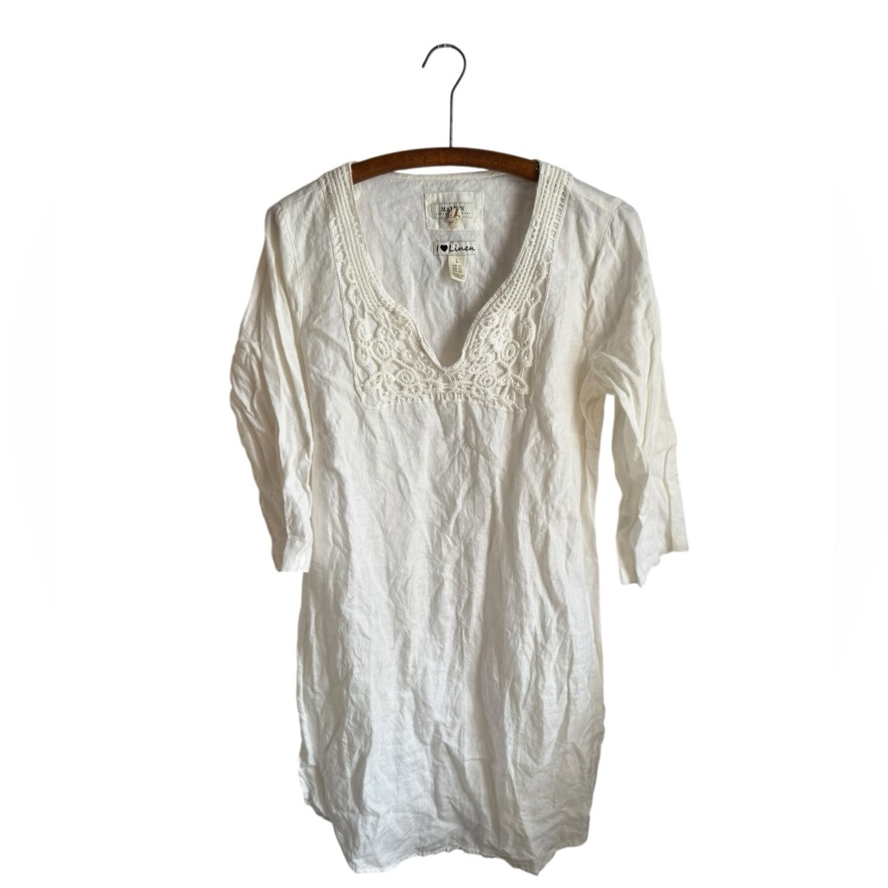 MALVIN HAMBURG GERMANY I Love Linen White 100% Linen Lace Dress, Size large